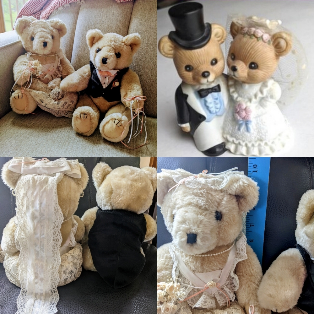 Bride & Groom Teddy Bears AND cake topper